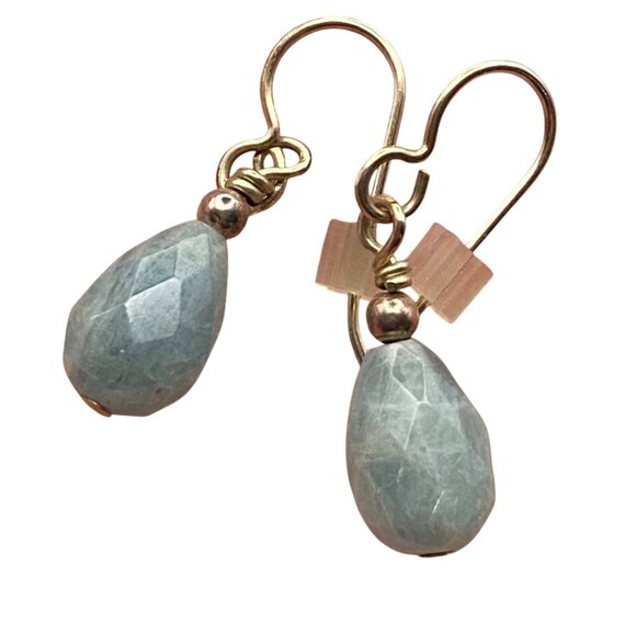 Sterling Silver Blue Chalcedony Drop Earrings Faceted Teardrop Tested 1.25" - Picture 1 of 7